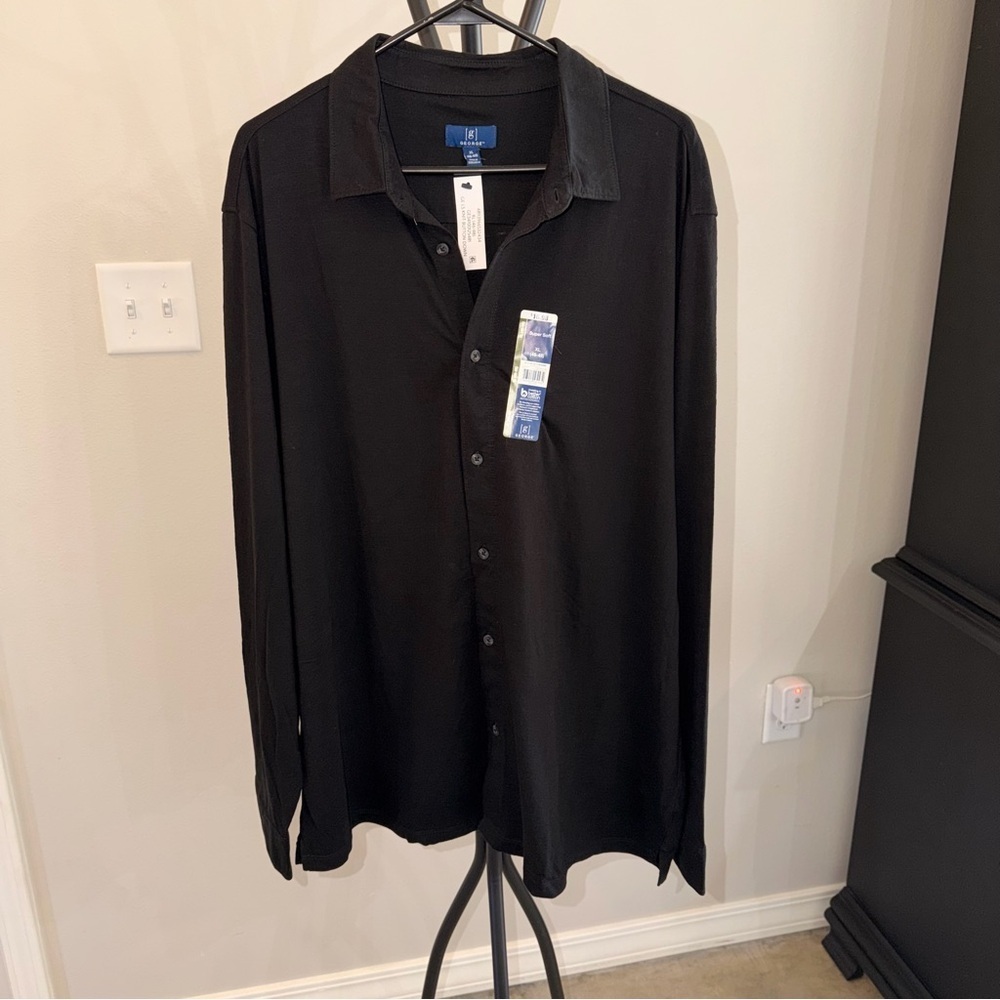 George Men’s Black Button Down Shirt XL NWT Long Sleeve Classic Fit Work Shirt